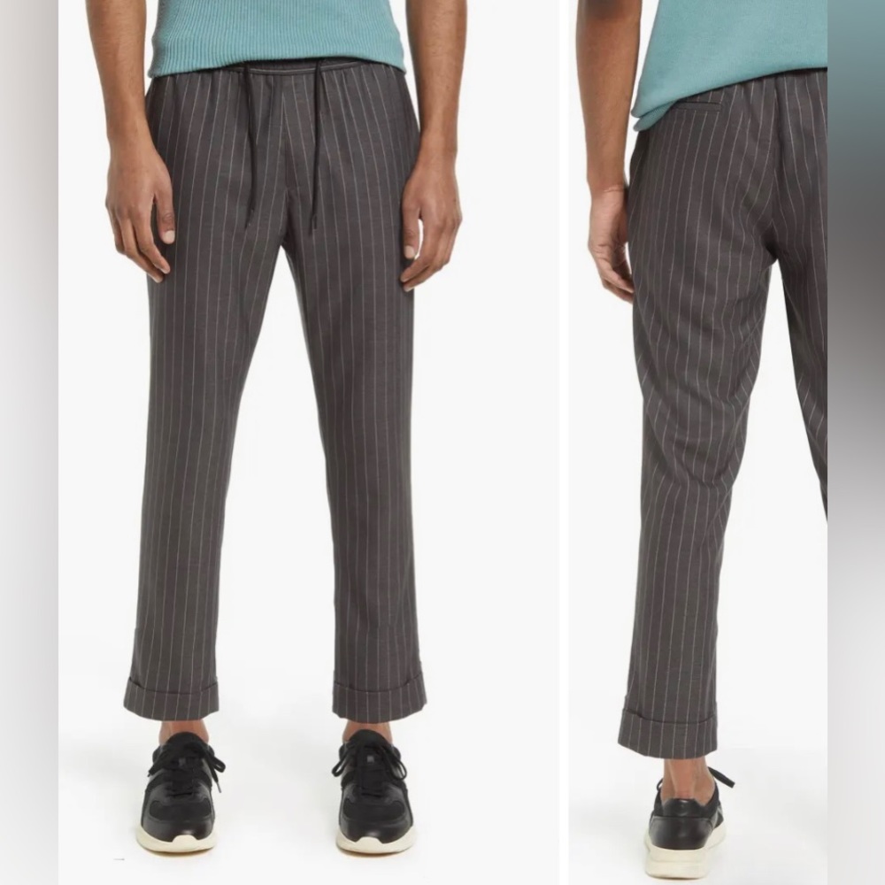 Men’s Open Edit Gray Charcoal Pinstripe Joggers Pants Size 2XL